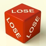 red dice reading "lose" on all sides