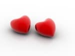 two 3D red hearts