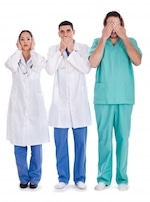 3 doctors in the "Hear nothing, say nothing, see nothing" pose